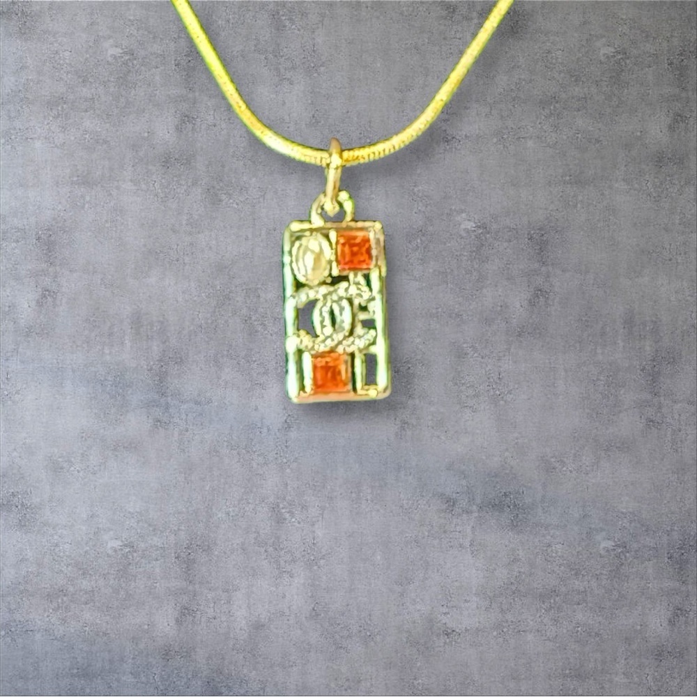 Upcycled Gold and Orange Pendant Necklace